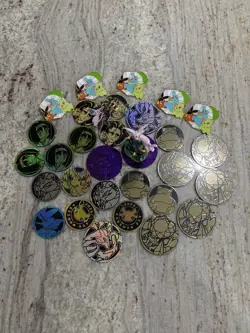 25 Pokemon Coins Lot PLUS Prismatic Figure & Pins! Offical TCG Coin Collection🍀 - Image 1
