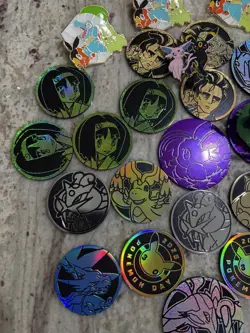 25 Pokemon Coins Lot PLUS Prismatic Figure & Pins! Offical TCG Coin Collection🍀 - Image 2