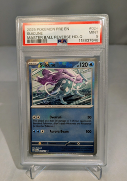 Pokemon Prismatic Evolutions Suicune 24/131 Master Ball Reverse Holo PSA 9 - Image 1