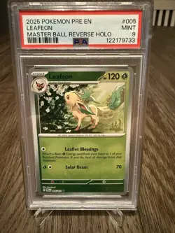 Pokemon - Leafeon Master Ball Reverse Holo Prismatic Evolutions #005 PSA 9 - Image 1