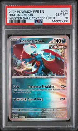 Roaring Moon Master Ball #65 2025 Pokemon Prismatic Evolutions PSA 10 - Image 1