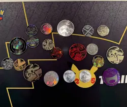 Lot Of Random Official Pokemon TCG Coins, Jumbo Size and Regular Size x50 - Image 1