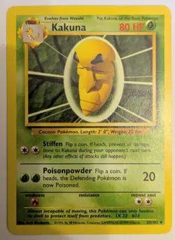 Kakuna Base Set 33/102 Uncommon Vintage Pokemon TCG Card. Near-Mint Condition - Image 1