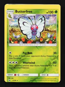 Butterfree Reverse MISSCUT 3/149 Sun & Moon English Pokemon Card TCG - Image 1