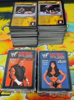 WWF RAW DEAL lot, Chyna and Taz Starter Decks, several hundred bulk cards CCG - Image 1