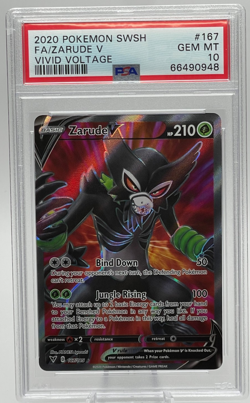 2020 POKEMON SWORD & SHIELD VIVID VOLTAGE #167 FA/ZARUDE V PSA 10 GEM MINT - Image 1