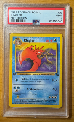 1999 Pokemon Fossil #38 Kingler 1st Edition PSA 9 - Image 1