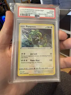 2024 POKEMON PROMO CROWN ZENITH PREMIUM COLL. #029 RAYQUAZA-HOLO PSA 10 W Swirl! - Image 1