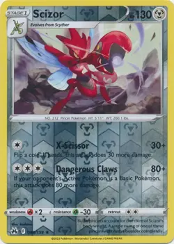 Reverse Holo Scizor 086/159 Rare Crown Zenith Pokemon TCG - Image 1