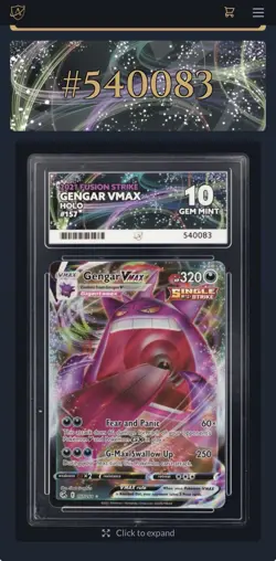 Pokemon TCG Gengar VMAX Fusion Strike 157/264 Ace 10 Perfect Subgrades - Image 5