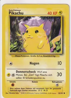 Pikachu (Yellow Cheeks) 58/102 Pokemon Base Set Card (German) - Image 1