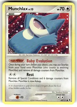 2009 Pokemon, Platinum Rising Rivals, #69/111 Munchlax, Common 69/111 NM - Image 1