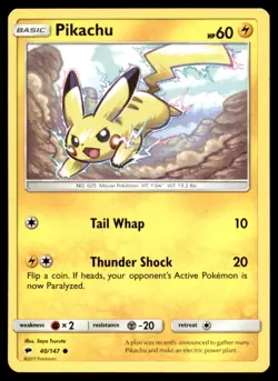 Pikachu 40/147 Common Burning Shadows Pokemon Lightly Played - Image 1