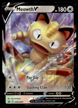 Meowth V SWSH004 Holo Promo Sword & Shield Promo Pokemon Holo Lightly Played - Image 1