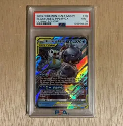 2019 POKEMON SUN & MOON COSMIC ECLIPSE #38 BLASTOISE & PIPLUP GX PSA 9 - Image 1