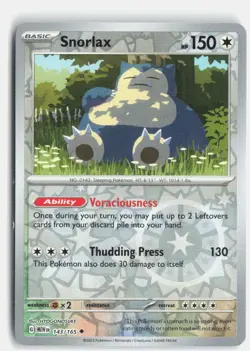 Snorlax 143/165 Uncommon 151 Pokemon Reverse Holo Near Mint - Image 1