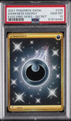 2021 POKEMON SWORD & SHIELD EVOLVING SKIES SECRET #236 DARKNESS ENERGY PSA 10 - Image 1