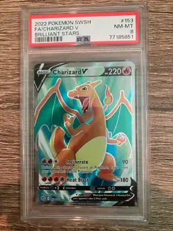 Pokemon TCG SWSH 2022 Brilliant Stars #153/172 FA/CHARIZARD V ULTRA RARE PSA 8 - Image 1