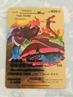 POKEMON Gold Charizard Blastoise Venusaur Vmax Tag Team Card HP 400 Starter - Image 1