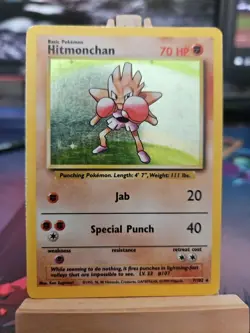 Pokemon TCG Hitmonchan Holo Rare Card Base Set 7/102 MP - Image 1