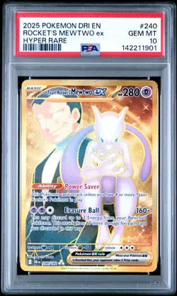 2025 POKEMON DRI EN-DESTINED RIVALS HYPER RARE TEAM ROCKET'S MEWTWO EX PSA 10 - Image 1