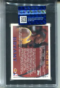 1996 Topps NBA at 50 Kobe Bryant Rookie Card SGC 8.5 Nm MINT+ Graded #138 - Image 2