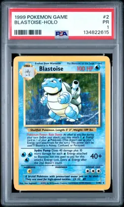 PSA 1 PR 1999 Base Set Blastoise 2/102 Holo Foil Pokemon WOTC Unlimited Rare - Image 1