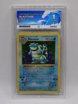 ACE 1 Shadowless Blastoise Base Set 2/102 1999 Holo Rare Vintage Pokemon Card - Image 1