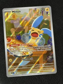 Pokemon TCG Minun 194/182 SV04 Paradox Rift Illustration Holo Full Art Card - Image 1