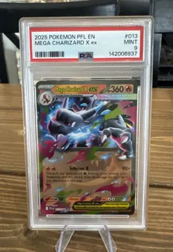 2025 POKEMON PFL EN-PHANTASMAL FLAMES #013 MEGA CHARIZARD X EX PSA 9 - Image 1