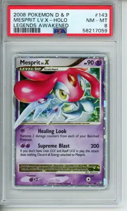 2008 Pokemon Diamond & Pearl Legends Awakened Mesprit LV. X Holo #143 PSA 8 - Image 1
