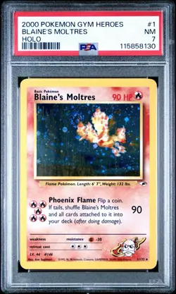 PSA 7 BLAINE'S MOLTRES SWIRL 2000 POKEMON GYM HEROES HOLO NM! 😍 - Image 3