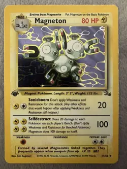 1st Edition Magneton 11/62 Fossil Holo Wotc Pokemon Card Hp - Image 1