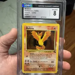 Moltres Pokemon 1999 Fossil Holo 12/62 CGC 8 WOTC Vintage Legendary Bird - Image 1