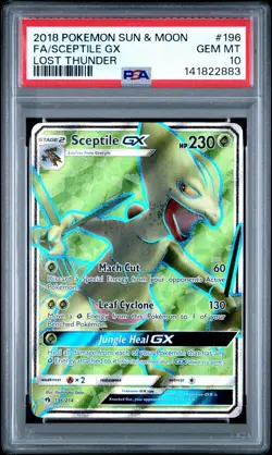 Pokemon PSA 10 GEM MINT Sun & Moon Lost Thunder SCEPTILE GX 196/214 Full Art - Image 1