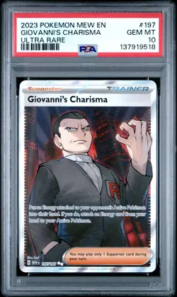 2023 POKEMON MEW EN-151 ULTRA RARE #197 GIOVANNI'S CHARISMA PSA 10 - Image 1