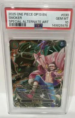 Bandai One Piece CCG Smoker OP13-030 SP Special Alt Art Foil English PSA 10 - Image 1
