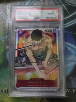 Bandai One Piece Roronoa Zoro ST01-013 Super Pre-Release Foil PSA 10 - Image 1