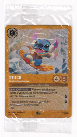 Disney Lorcana Stitch Carefree Snowboarder Glimmer Foil Winterspell Promo Sealed - Image 1