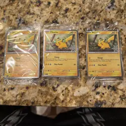 Pokemon TCG Pikachu 25/165 Snowflake Stamp Promo 2025 Holiday SET OF 3 In Plasic - Image 1