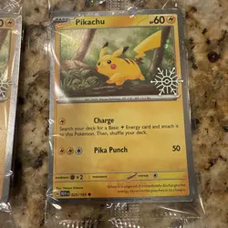 Pokemon TCG Pikachu 25/165 Snowflake Stamp Promo 2025 Holiday SET OF 3 In Plasic - Image 2