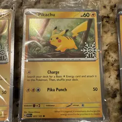 Pokemon TCG Pikachu 25/165 Snowflake Stamp Promo 2025 Holiday SET OF 3 In Plasic - Image 3