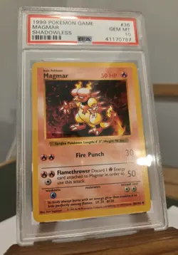 Pokemon Magmar 36/102 Shadowless Base Set Uncommon PSA 10 1999 Regular - Image 1