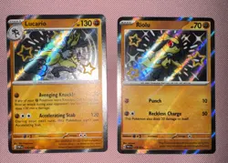 Riolu 173/091 & Lucario 174/091 SV: Paldean Fates Pokemon Shiny Baby NM English - Image 2