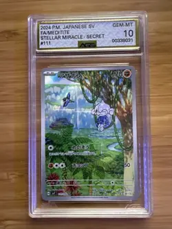 Meditite Stellar Miracle Holo Card 111/102 SV7 Japanese AR Pokemon AGS 10 - Image 1
