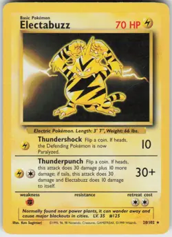 ELECTABUZZ 20/102 BASE SET UNLIMITED POKEMON RARE MP - Image 1