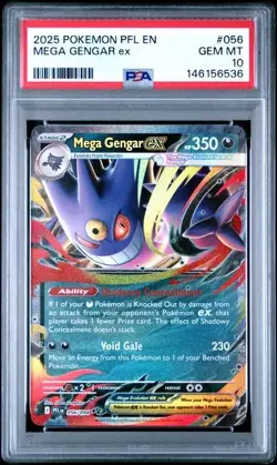 2025 POKEMON PFL EN-PHANTASMAL FLAMES #056 MEGA GENGAR EX PSA 10 - Image 1