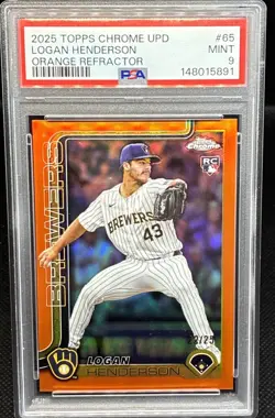 2025 Topps Chrome Update Orange Refractor Logan Henderson RC ROOKIE /25 PSA 9 - Image 1