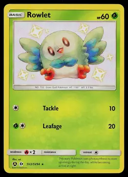 Pokemon Card - Rowlet Hidden Fates SV2/SV94 Shiny Holo Rare - Image 1