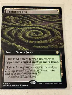 mtg borderless Turbulent Fen, Secrets of Strixhaven Commander land, unplayed - Image 1